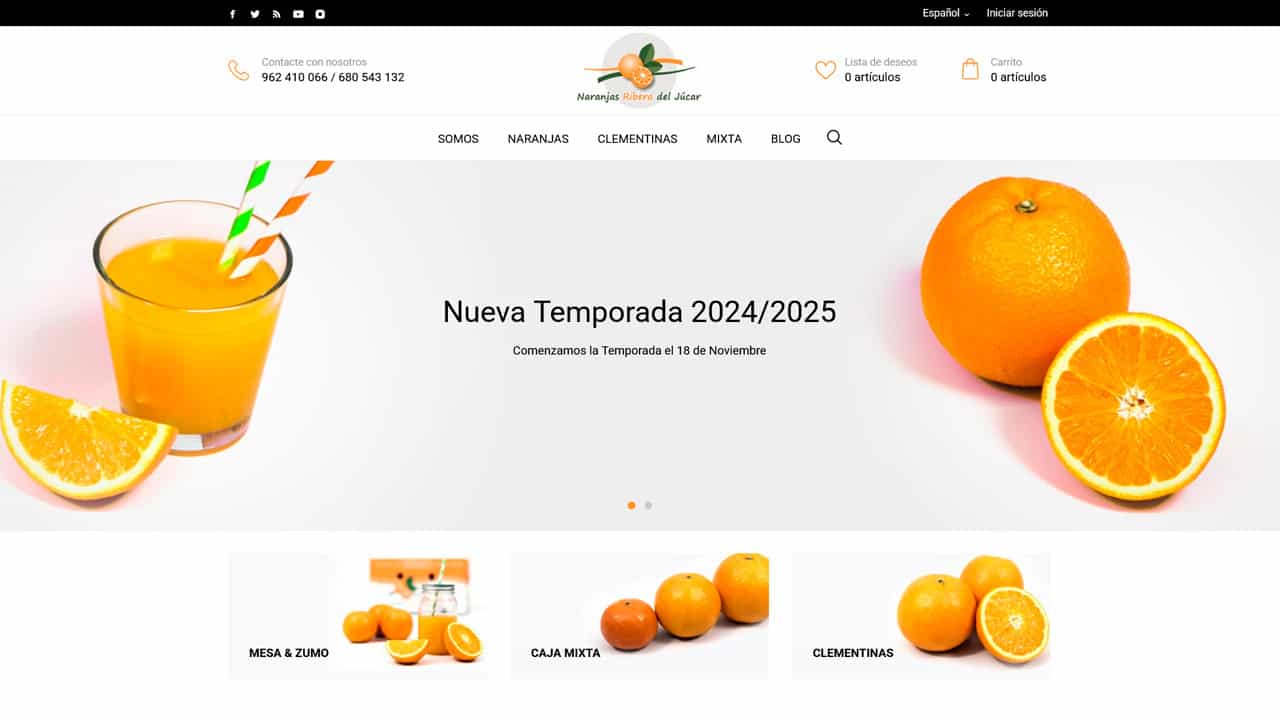 Diseño tienda online PrestaShop y packaging para Naranjas Ribera del Júcar